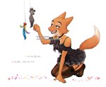 anthro cat_toy clothed clothing collar dress eyebrow_piercing facial_piercing female fur green_eyes orange_body orange_fur piercing simple_background smile solo nosugarnohoney dreamworks the_bad_guys diane_foxington canid canine fox mammal