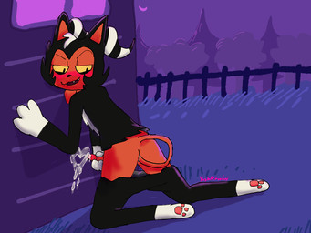 a anal anal_masturbation anal_penetration anthro anus autopenetration balls black_body black_fur blush bodily_fluids bow_tie building butt cat_costume clothed clothing costume cum cum_on_penis cum_on_wall ejaculation erection fence forest forest_background fur genital_fluids genitals grass half_naked heart_symbol holidays horn house humanoid_genitalia humanoid_penis male male/male male_penetrated male_penetrating masturbation moon multicolored_body multicolored_fur nature nature_background night open_mouth outside pawpads paws penetration penile penis plant red_body skinny solo tail tail_fetish tail_in_ass tail_in_own_ass tail_insertion tail_play tree white_body white_fur window yoshreveluv halloween hellaverse helluva_boss mythology moxxie_(helluva_boss) demon humanoid imp mythological_creature 4:3 digital_media_(artwork) shaded