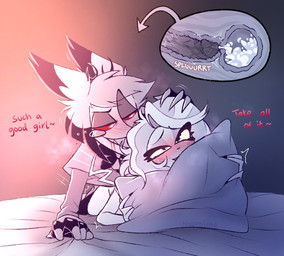 anthro antlers bangs bed blush blush_lines bodily_fluids breath cervical_contact cum cum_in_uterus cum_inside duo face_on_pillow female furniture genital_fluids genitals good_girl hand_on_head horn humanoid_genitalia humanoid_penis impregnation impregnation_request infidelity internal internal_vaginal male male/female motion_lines onomatopoeia penis pillow shaking sound_effects text trembling trembling_for_pleasure uterus vaginal nomifae hazbin_hotel hellaverse alastor_(hazbin_hotel) charlie_morningstar animal_humanoid cervine deer deer_demon deer_humanoid demon humanoid mammal mammal_humanoid 2025 hi_res