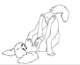 animal_genitalia animated_gif canine_genitalia clothing female feral genitals looking_at_viewer simple_background solo underwear the_giant_hamster housebroken honey_(housebroken) canid canine canis domestic_dog mammal poodle animated short_playtime