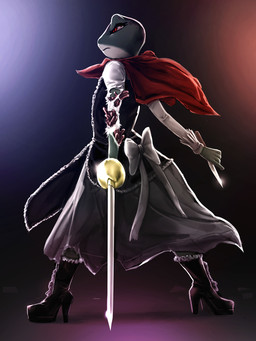 anthro boots clothing dagger dress female footwear high_heeled_boots high_heels holding_dagger holding_melee_weapon holding_object holding_sword holding_weapon melee_weapon rapier rear_view red_eyes ribbons shoes simple_background solo sword weapon general-irrelevant beatriz_overseer beatriz_resont amphibian frog 3:4 hi_res