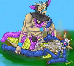 2_penises anal anal_penetration antennae_(anatomy) armpit_hair balls belly_humping belly_tuft big_penis black_body black_fur blue_body bodily_fluids body_hair chest_hair cum cum_in_ass cum_inside cum_on_chest cum_on_face cum_on_penis duo ejaculation eyes_closed facial_hair fur genital_fluids genitals goatee grass green_body green_sclera hair hand_on_leg horn insect_wings interspecies kneeling looking_at_another looking_pleasured lying machine male male/male mandibles multi_arm multi_eye multi_genitalia multi_limb multi_penis multicolored_body nipples on_back on_ground orange_eyes penetration penis pink_eyes plant pubes purple_body purple_penis raised_leg ribbed_penis size_difference slit_penis smelly sweat tail tan_body tapering_penis tongue tongue_out tuft unusual_anatomy unusual_tail white_hair wings wispypie android arthropod humanoid insect robot digital_drawing_(artwork) digital_media_(artwork) hi_res