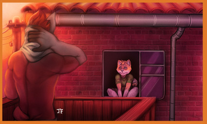 anthro blush clothed clothing duo eyewear fur glasses love male male/male outside romantic romantic_ambiance romantic_couple sunset topless towel window johnfreak canid canine canis domestic_dog mammal shiba_inu spitz 2015 digital_media_(artwork) hi_res paint_tool_sai_(artwork)