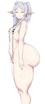 big_butt bodily_fluids breasts butt clothing female hair huge_butt humanoid_pointy_ears looking_at_viewer one-piece_swimsuit pointy_ears sling_bikini small_breasts solo sweat sweatdrop sweaty_butt swimwear white_hair cham22 frieren_beyond_journey's_end frieren elf humanoid 2025 hi_res