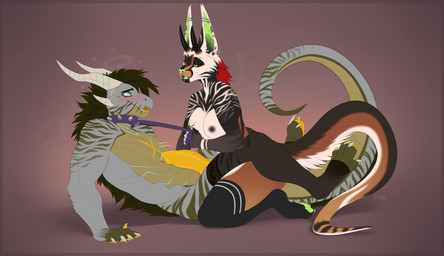4_toes 5_fingers anthro areola biped blue_eyes blush breasts claws clothed clothed_anthro clothed_female clothed_male clothing duo erection feet female finger_claws fingers fur genitals green_eyes horn kneeling knot knotted_penis legwear legwear_only male mostly_nude nipple_piercing nipples open_mouth open_smile pantsless pantsless_anthro pantsless_female partially_clothed partially_clothed_anthro partially_clothed_female penis piercing side simple_background smile tail thigh_highs thigh_highs_only toe_claws toes topless topless_anthro topless_female by_dream mythology kari_(yeen_shield) dragon mythological_creature mythological_scalie scalie 2025 digital_drawing_(artwork) digital_media_(artwork) hi_res