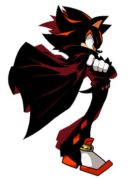 ambiguous_gender anthro biped black_body black_fur cape clothed clothed_anthro clothing crossed_arms fully_clothed fully_clothed_anthro fur gloves handwear multicolored_body multicolored_fur red_body red_fur side_view simple_background solo two_tone_body two_tone_fur white_background white_clothing white_gloves white_handwear discommunicator sega sonic_the_hedgehog_(series) shadow_the_hedgehog eulipotyphlan hedgehog mammal 2025 aliasing binary_drawing digital_drawing_(artwork) digital_media_(artwork) english_description full-length_portrait portrait male_(lore)