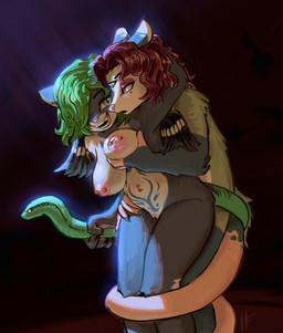 3_eyes anthro anthro_on_anthro areola breast_grab breasts countershading duo eyelashes eyeshadow female green_hair hair hand_on_breast light living_tail makeup male male/female multi_eye navel navel_piercing nipple_piercing nipples nude_anthro piercing prehensile_tail smile snake_tail tail tail_coil tail_grab tail_wrapped_around_body unusual_anatomy unusual_tail horizon-fucker mythology juan_(cyv001) tuxenkhamun_(2ndcyv) american_opossum domestic_cat felid feline felis mammal marsupial mythological_creature mythological_sphinx reptile scalie snake 2025 digital_media_(artwork) digital_painting_(artwork) hi_res lighting painting_(artwork)