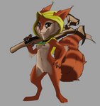 anthro bottomless bottomless_female breasts butt clothed clothing erection female genitals hood looking_at_viewer nipples nude pussy simple_background smile solo tail vaginal white_background white_body archerteamr_artist dota valve hoodwink_(dota) mammal rodent sciurid tree_squirrel digital_media_(artwork)