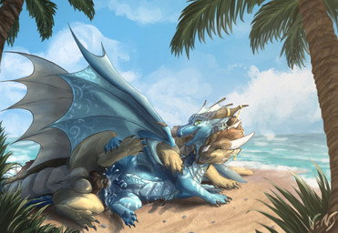 anal anal_penetration anus balls beach black_penis black_sclera blue_body blue_penis blue_scales bodily_fluids brown_body brown_eyes brown_scales claws cloud cum cum_in_ass cum_inside day duo ear_piercing ear_ring erection fangs feral feral_on_feral feral_penetrated feral_penetrating feral_penetrating_feral finger_claws frill_(anatomy) genital_fluids genitals grass green_eyes horn knot knotted_penis leaking_cum long_neck lying male male/male male_penetrated male_penetrating male_penetrating_male membrane_(anatomy) membranous_frill membranous_wings nose_spike on_side outside palm_tree penetration penis piercing plant ring_piercing sand scales sex sharp_teeth sky snout spread_legs spreading tail teeth toe_claws tree water wings vensart mythology wings_of_fire aquatic aquatic_dragon dragon mythological_creature mythological_scalie sandwing_(wof) scalie seawing_(wof) hi_res shaded signature