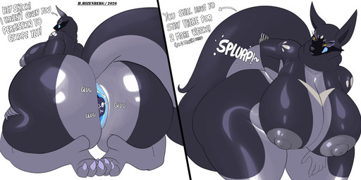 anal anal_fluids anal_vore anthro big_breasts big_butt black_body black_fur bodily_fluids breasts butt claws duo female fur fur_markings grey_body grey_fur grey_nipples huge_breasts huge_butt huge_thighs hyper hyper_breasts hyper_butt hyper_thighs larger_female licking licking_lips long_tail male markings multicolored_body multicolored_fur nipples size_difference smaller_male tail thick_thighs tongue tongue_out vore white_body white_fur yellow_eyes halzin_hizenberg artemis_(zombiedwolf) canid canine mammal absurd_res hi_res