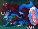 after_transformation ahegao all_fours animal_genitalia animal_penis anthro areola black_hair blue_areola blue_body blue_fur blue_nipples blush bodily_fluids bottomwear bracelet breast_grab breasts canine_genitalia canine_penis cervical_contact claws clothing cum cum_in_pussy cum_in_uterus cum_inside cum_on_ground cum_overflow drooling duo fangs female finger_claws forest from_behind_position fur genital_fluids genitals grass grope hair hand_on_breast internal jewelry knot knotted_penis knotting looking_pleasured male male/female muscular muscular_male nipples orgasm orgasm_face penetration penis plant red_body red_eyes red_fur saliva sex shorts size_difference tail teeth toe_claws tongue torn_clothing tree uterus vaginal vaginal_penetration wings jvdragoon thelionfish mythology jv canid canine canis mammal mythological_canine mythological_creature werecanid werecanine werecreature werewolf wolf hi_res