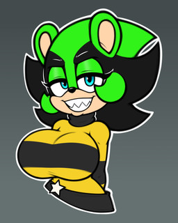 anthro belt big_breasts breasts clothing eyelashes female half-closed_eyes long_eyelashes looking_at_viewer narrowed_eyes pattern_clothing pattern_sweater pattern_topwear sharp_teeth smug_grin solo striped_clothing striped_sweater striped_topwear stripes sweater teeth topwear cocomania sega sonic_the_hedgehog_(series) fan_character jolt_the_tenrec afrosoricid mammal tenrec 4:5 hi_res