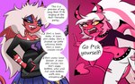 argument clothing cursing cursing_and_screaming duo female half_breed jewelry necklace pink_body pink_skin profanity singing text 49ersrule07_(artist) helluva_boss verosika_mayday demon humanoid imp succubus 16:10 english_text widescreen