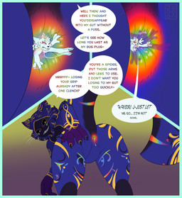 anal anal_vore anthro anus blue_body blue_border border duo looking_back macro male male/male markings micro multicolored_markings rainbow_anus rainbow_markings shrinking size_transformation tail text transformation vore joooon arachnid arthropod grinlin spider absurd_res comic english_text hi_res