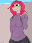 anthro clothing female green_eyes hair outside pink_hair smile solo howl_echoes fish marine shark 3:4 absurd_res digital_media_(artwork) hi_res