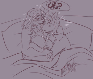 5_fingers anthro bed bedding bedroom big_breasts blanket blush blush_lines breasts canine_nose claws clothed clothed_anthro clothed_female clothing collarbone cuddling digit_ring duo ears_down ears_up engagement_ring eyebrow_through_hair eyebrows eyelashes eyelashes_through_hair facial_tuft female female_anthro finger_claws fingers fox_ears front_view furniture hair hand_on_hand heart_symbol hearts_around_head holding_ring inside interspecies interspecies_romance jewelry lying lying_on_bed male male/female male_anthro marriage_proposal medium_hair narrowed_eyes nightgown on_bed open_mouth panda_ears pillow pivoted_ears pupils question_mark ring romantic romantic_couple shadow short_hair simple_background smile snout surprised text thick_eyebrows translucent translucent_hair tuft under_blanket wide_eyed aleksikashvets alyaska_(aleksikashvets) dmitrii_(dr.cheater) bear canid canine fox giant_panda mammal 2026 artist_name dated english_description hi_res pictographics sketch