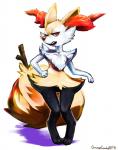 anthro fur looking_at_viewer male simple_background solo standing white_background wide_hips grungecandy nintendo pokemon braixen generation_6_pokemon pokemon_(species) hi_res