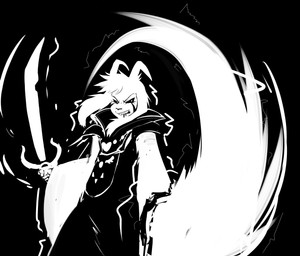 action_pose anthro bite biting_lip black_eyes clothing delta_rune_(emblem) fluffy_ears heart_symbol horn male markings melee_weapon pose robe solo swinging_weapon sword symbol weapon crackers_(artist) undertale undertale_(series) asriel_dreemurr_(god_form) boss_monster_(undertale) bovid caprine goat mammal monochrome sketch