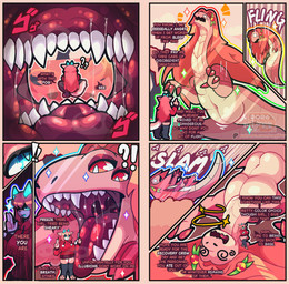 action_pose action_scene anthro battle big_breasts biped blue_eyes bodily_fluids breasts clothed clothing defeated duo female feral flying fur hair inside_mouth kemono long_hair macro micro motion_lines mouth_shot open_mouth oral pose psychic psychic_powers reverse_mouth_shot saliva saliva_string size_difference tail teeth text tongue tongue_out topwear uvula vore nagifur somni_(nagifur) alien felid feline lizard mammal reptile scalie absurd_res comic digital_media_(artwork) english_text hi_res