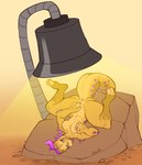 anthro anus breasts covering covering_crotch female heat_lamp horn lamp lying nipples non-mammal_breasts non-mammal_nipples on_back on_rock purple_horn purple_spikes rock scales solo spiked_tail spikes spikes_(anatomy) tail thick_tail yellow_body yellow_scales goolee lizard reptile scalie