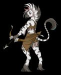 anthro archer arrow_(weapon) bow_(weapon) clothing female hooves leather leather_clothing mohawk pose ranged_weapon side_view solo tail weapon cocofloffo raya_(bro1017) equid equine mammal zebra absurd_res alpha_channel hi_res pinup