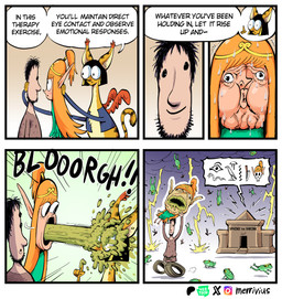 beard belt big_nose black_beard black_eyes black_facial_hair black_hair black_tail blue_clothing blue_topwear blue_vest blush bodily_fluids brown_clothing brown_shirt brown_topwear closed_smile clothed clothing countershading crown curse dialogue dress eyelashes eyewear facial_hair feathered_wings feathers female fur glasses green_clothing green_dress group hair headgear humanoid_pointy_ears light_body light_skin lightning_bolt long_hair male markings mouth_closed orange_body orange_fur orange_hair orange_tail pointy_ears pointy_nose ponytail puffed_cheeks raining red_wings rope rope_belt round_glasses running shirt short_hair simple_eyes smile speech_bubble striped_markings striped_tail stripes sweat sweatdrop sweating_profusely tail tail_markings tan_body tan_countershading tan_fur tan_skin text tiara topwear trio vest vomit vomiting vomiting_on_another wings merrivius elf_comic mythology dr._sphinx_(merrivius) elf_(merrivius) human_(merrivius) amphibian arthropod elf felid frog grasshopper human insect locust mammal mythological_creature mythological_sphinx orthopterid comic egyptian_text english_text hi_res hieroglyphic_text