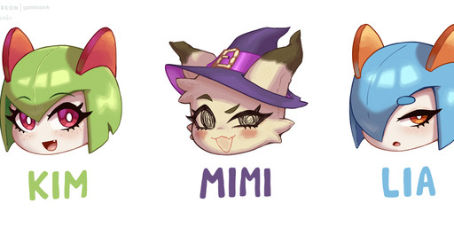 blush clothing disembodied_head eyebrows eyelashes female freckled_face freckles hair hair_over_eye hat headgear headwear looking_at_viewer noseless open_mouth open_smile simple_background smile text white_background witch_hat gammainks nintendo pokemon fan_character kim_(gammainks) lia_(gammainks) mimi_(gammainks) generation_3_pokemon generation_7_pokemon kirlia mimikyu pokemon_(species) shiny_pokemon 2025 artist_name digital_media_(artwork) hi_res