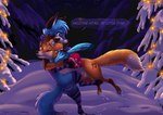 blue_body blue_fur bodily_fluids clothing duo feral footwear fur hug jumping on_hind_legs orange_body orange_fur scarf snow socks tears text rukifox koro_(koro_kiama) yumi_(yatofox) canid canine fox mammal url