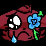 anthro bodily_fluids female flower head_tuft plant red_body rose_(flower) sad solo tears tuft iloveslutyshortstax rain_world sad-eyed_spongebob_(meme) videocult sarasul_(smolreapy) slugcat 1:1 alpha_channel meme