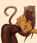 bottomless butt clothed clothing dark_body dark_skin ear_piercing ear_ring female piercing ring_piercing solo thick_thighs kevbot animal_humanoid cat_humanoid felid felid_humanoid feline feline_humanoid humanoid mammal mammal_humanoid