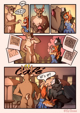 anthro antlers black_body black_fur blue_clothing blue_dress blue_eyes brown_body brown_fur butt cafe camera clothing dialogue dress featureless_crotch female fur green_eyes group horn male male/female nude orange_eyes paris polaroid_photo pose text trio white_body white_fur lirileuu jax_(xanedis) noah_(xanedis) xanedis_(xanedis) canid canine deer fennec_fox fox mammal red_fox silver_fox true_fox absurd_res comic english_text hi_res