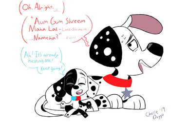 black_body black_fur black_nose black_spots blue_collar collar dialogue duo feral fur heterochromatic_ears male meditation multicolored_body multicolored_fur pawpads red_collar spots toony two_tone_body two_tone_collar two_tone_fur white_body white_fur white_spots chelledoggo 101_dalmatian_street 101_dalmatians disney deepak_(101_dalmatians) dylan_(101_dalmatians) canid canine canis dalmatian domestic_dog mammal 2019 hi_res