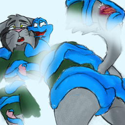 2_penises anal anal_penetration anthro anthro_on_feral anthro_penetrated bestiality blue_body duo feral feral_penetrating feral_penetrating_anthro genitals grey_body internal internal_anal male male/male multi_genitalia multi_penis penetration penis sex yellow_eyes sirunfurr disney zootopia gary_de'snake pawbert_lynxley canada_lynx felid feline lynx mammal pit_viper reptile scalie snake viper 1:1