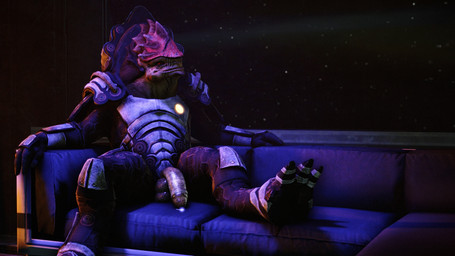 4_balls armor balls big_balls big_penis bodily_fluids clothed clothing flaccid furniture genital_fluids genitals male multi_balls multi_genitalia partially_clothed penis precum sitting sofa solo space thick_penis window eradossfm bioware electronic_arts mass_effect urdnot_wrex alien krogan 16:9 3d_(artwork) 4k absurd_res digital_media_(artwork) hi_res widescreen