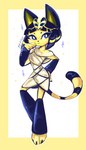 anthro barefoot biped blue_eyelashes blue_eyes blue_hair border breasts clothing dress egyptian eyelashes feet female frown hair legwear markings paws pupils solo striped_markings striped_tail stripes tail tail_markings white_clothing white_dress white_pupils wrappings yellow_border pypixy animal_crossing nintendo ankha_(animal_crossing) domestic_cat felid feline felis mammal 2020 absurd_res digital_media_(artwork) digital_painting_(artwork) full-length_portrait hi_res portrait signature