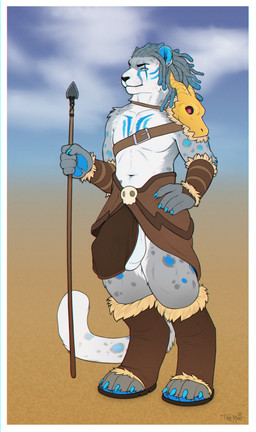 4_toes 5_fingers anthro arm_markings arm_tuft armwear athletic athletic_anthro athletic_male balls big_balls big_bulge biped black_eyebrows black_nose blue_claws blue_highlights blue_inner_ear blue_markings blue_pawpads blue_scar blue_spots blurred_background boots border bottomwear brown_armwear brown_boots brown_bottomwear brown_clothing brown_footwear brown_loincloth brown_shoes buckle bulge casual_exposure chest_markings claws clothed clothed_anthro clothed_male clothing costume countershade_arms countershade_balls countershade_face countershade_fur countershade_genitalia countershade_legs countershade_neck countershade_torso countershading digitigrade digitigrade_boots digitigrade_footwear dipstick_tail dreadlocks eye_scar eyebrow_whiskers eyebrows facial_markings facial_scar feet finger_claws fingerpads fingers footwear front_view fur fur_markings fur_trim_(clothing) fur_tuft furgonomic_footwear furgonomics genitals gradient_tail grey_body grey_eyes grey_fur grey_hair grey_markings grey_pupils grey_spots grey_tail grey_tuft hair hand_on_hip hand_on_own_hip head_markings highlights_(coloring) holding_melee_weapon holding_object holding_polearm holding_spear holding_weapon huge_balls humanoid_hands ineffective_clothing ineffective_loincloth iris leather leg_markings loincloth long_tail looking_at_viewer male male_anthro markings medium_hair melee_weapon mouth_closed multicolored_body multicolored_fur narrowed_eyes navel partially_clothed partially_clothed_anthro partially_clothed_male pawpads polearm pose pupils saggy_balls scar semi-clothed shoes shoulder_tuft snout solo spear spots spotted_body spotted_fur spotted_markings spotted_tail standing straps tail tail_markings text toe_claws toes topless topless_anthro topless_male tribal tribal_markings tuft uneven_balls weapon whiskers white_balls white_body white_border white_countershading white_ears white_fur white_markings white_sclera white_snout white_tail_tip themutt felid mammal pantherine absurd_res artist_name english_description full-length_portrait hi_res pinup portrait