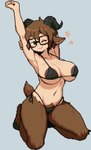 areola areola_slip big_breasts big_nipples bikini black_clothing black_horn breasts brown_body brown_eyes brown_fur brown_hair clothed clothing dark_nipples eyewear female freckled_breasts freckled_face freckled_shoulders freckles fur glasses hair holding_arm hooves horn human_torso kneeling looking_at_viewer navel nipple_outline nipples one_eye_closed pose pubes skimpy skimpy_bikini skimpy_swimwear smile smiling_at_viewer smirk smirking_at_viewer solo star stretching swimwear tail two-piece_swimsuit wide_hips wink winking_at_viewer seedy_stitches_(artist) faun humanoid satyr digital_media_(artwork) pinup pixel_(artwork) shaded simple_shading