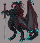 anthro claws horn looking_aside male melee_weapon muscular solo standing sword weapon wings laobai mythology bai_(laobai) dragon mythological_creature mythological_scalie scalie hi_res