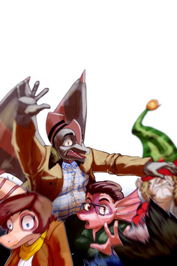 5_fingers anthro blue_eyes bone_frill brown_body brown_hair brown_scales christmas_decorations christmas_lights clothing collared_shirt dress_shirt eyewear female fingers frill_(anatomy) glasses group hair head_crest head_frill jacket male mature_anthro mature_male multicolored_body multicolored_scales open_mouth pink_body pink_scales rectangular_glasses red_body red_eyes red_scales scales shirt short_hair simple_background snout tan_body tan_scales topwear two_tone_body two_tone_scales white_background wings yellow_eyes chervyarts cavemanon_studios i_wani_hug_that_gator snoot_game coach_solly principal_scaler randy_payne ripley_(snoot_game) dilophosaurid dilophosaurus dinosaur haplorhine mammal monkey oviraptor oviraptorid oviraptorosaur prehistoric_species primate pterosaur reptile saurischian scalie simian_(species) theropod 2025 digital_drawing_(artwork) digital_media_(artwork) hi_res