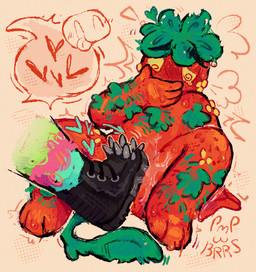 bodily_fluids boot_on_penis boots clothing duo embarrassed food footwear fruit hairy male male/male plant pressing shoes spiral spiral_eyes strawberry sweat tail pmpwbrrs blushcrunch_studio dandy's_world cosmo_(dandy's_world) el sprout_(dandy's_world) humanoid