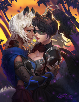 blue_eyes breast_squish breasts cleavage clothed clothing duo eyewear female female/female fur goggles green_eyes hair hug markings squish sunset whisker_markings white_hair amberharrisart bunny_and_fox_world arctix_(talaniss) bandit_(cathare) animal_humanoid arctic_fox canid canid_humanoid canine canine_humanoid fox fox_humanoid humanoid mammal mammal_humanoid procyonid procyonid_humanoid raccoon raccoon_humanoid true_fox absurd_res hi_res