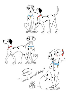 duo female female_feral feral male male/female male_feral saba_v 101_dalmatians disney perdita pongo canid canine canis dalmatian domestic_dog mammal absurd_res hi_res