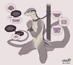 andromorph anthro bdsm belt blush blush_lines bondage bound collar dialogue feet femboy genitals intersex kneeling leash lizard_tail long_tail nervous nude offscreen_character pussy shy slim solo speech_bubble tail text conditional_dnp draite reptile scalie english_text