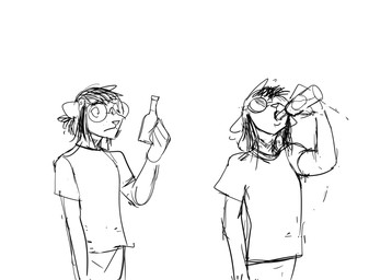 ambiguous_gender anthro bottle container drinking eyewear glasses holding_bottle holding_container holding_object solo hladilnik marylin_(hladilnik) american_opossum mammal marsupial virginia_opossum 2025 black_and_white hi_res monochrome sketch