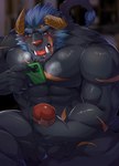 abs anthro balls blush breath cellphone electronics erection eyebrows fur genitals grey_body grey_fur horn male masturbation muscular muscular_anthro nude panting pecs penis phone scar smartphone solo thick_eyebrows owan8181 lifewonders tokyo_afterschool_summoners krampus_(tas) monster hi_res