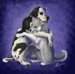 cuddling duo feral happy hug love sitting kekswolf canid canine canis dalmatian domestic_dog great_dane mammal mastiff mixed_breed molosser wolf hi_res