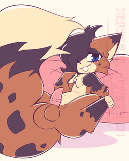 3_fingers 3_toes balls big_tail black_hair black_markings black_nose blue_eyes blush brown_body chest_tuft dipstick_ears dipstick_tail ear_markings erection facial_tuft feet feral fingers fluffy fluffy_tail fur genitals gloves_(marking) grey_body grey_fur hair hair_over_eye looking_at_viewer lying male markings multicolored_ears on_back penile_spines penis pillow pink_penis presenting semi-anthro simple_background smile smiling_at_viewer solo spread_legs spreading tail tail_markings tan_body tan_fur toes tuft white_background white_body white_fur kurus shai_(shaimin) domestic_cat felid feline felis mammal 2023 absurd_res hi_res