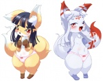 anthro black_hair blush clothing duo female hair panties pink_blush red_blush red_eyes tail underwear white_hair ukan_muri sakame_(ukan_muri) tsune-hime canid canine fox mammal