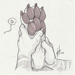 ambiguous_gender anthro claws duo feet foot_focus foot_rub foot_shot pawpads simple_background speech_bubble striped_arms toe_claws hufnaar ambiguous_species 2017 dated hi_res monochrome sketch
