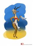 2019 absurd_res antelope anthro bikini bovid clothing digital_media_(artwork) disney female fur gazelle gazelle_(zootopia) hi_res link6432 mammal solo summer swimwear text url zootopia